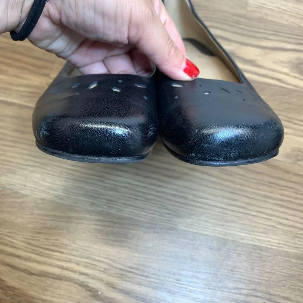 Josef Seibel Slip On Shoe‎ Black Laser Cut Leather Wedge Size 39